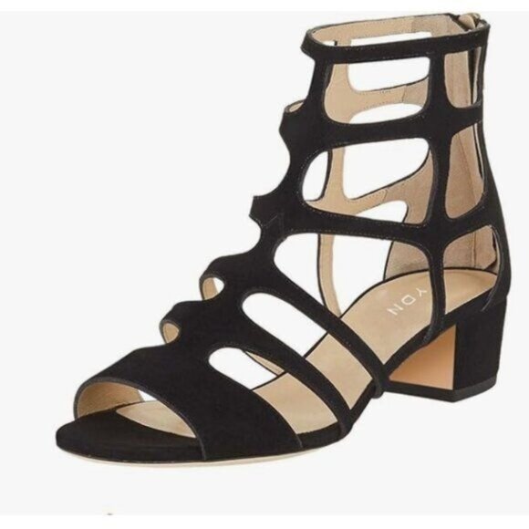 YDN Black Peep Toe Strappy Cutout Sandals Ankle High Block Low Heel Dress Shoes - Picture 1 of 8